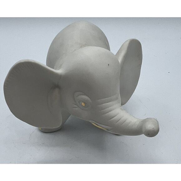 Figurines Elephant Gray Porcelain Bisque Gold Trim Eyes Tucks Toe Nails 3 x 4" - Picture 2 of 6